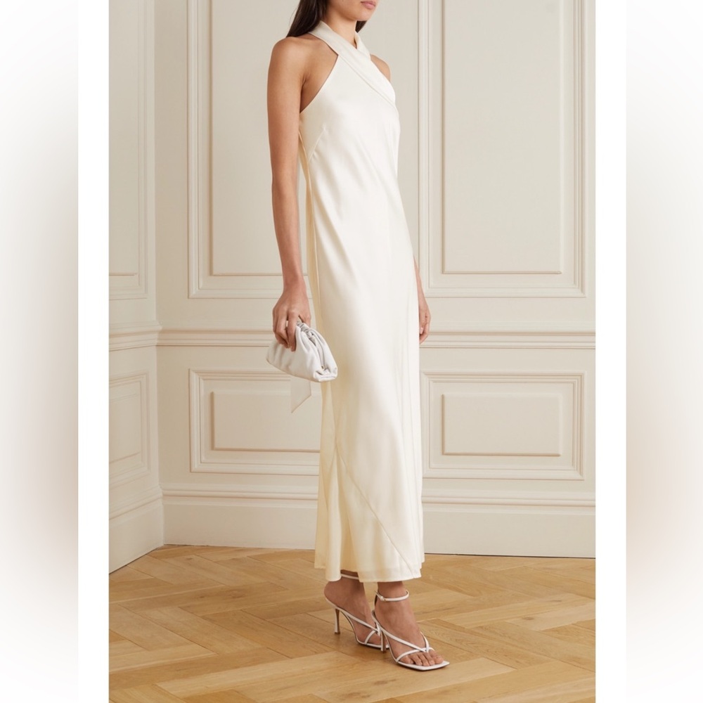 GALVAN Silk White Halter Dress